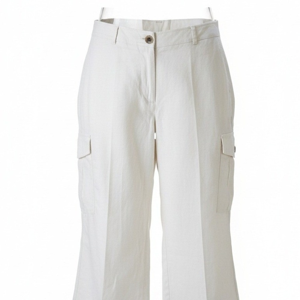 ANNE KLEIN‎ Womens 22W Beige Linen Cargo Capri Pants Cropped Beach Wide Leg - Picture 2 of 11